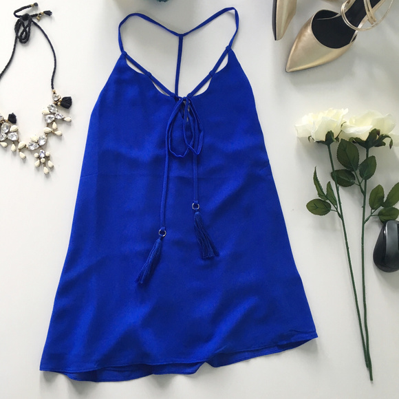 Naked Zebra Tops - NWT Blue Strappy Tassel Cami